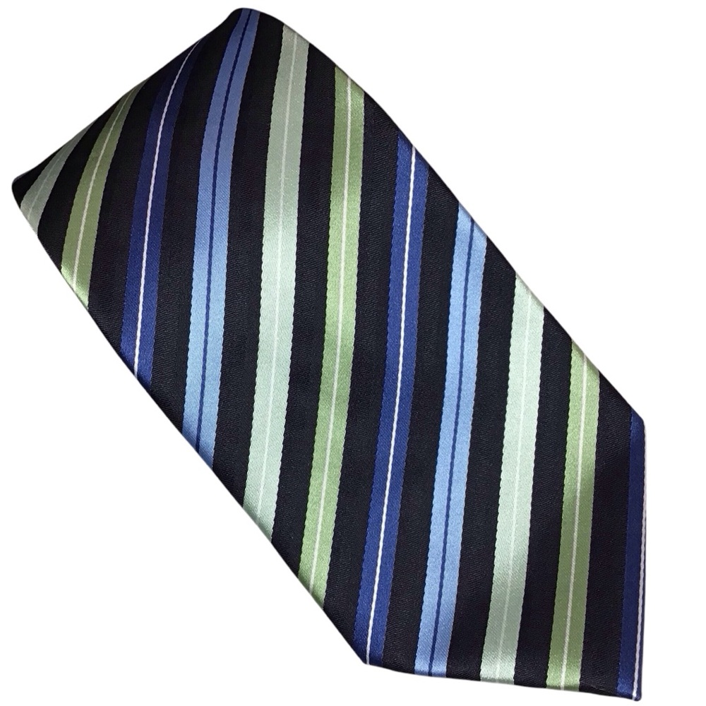 Stafford Tie Striped Stripes Tied Polyester Hand Made Blue Green